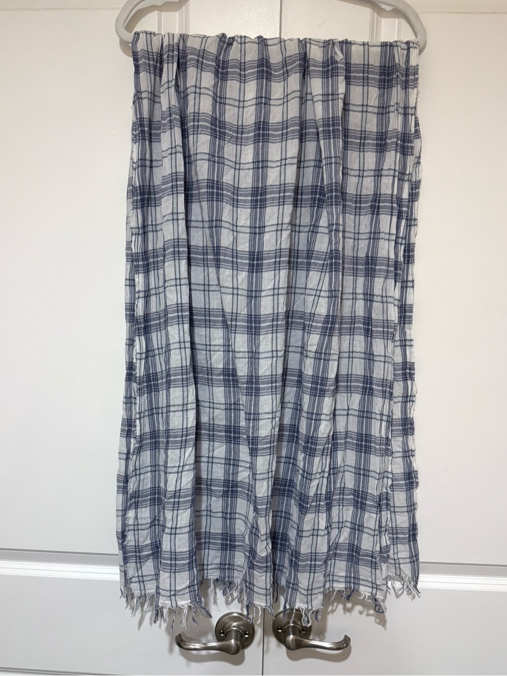 J. Crew White and Blue Plaid Lightweight 💯% Cotton Scarf